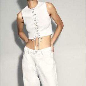 Zara Off-White Lace-Up Crop Top